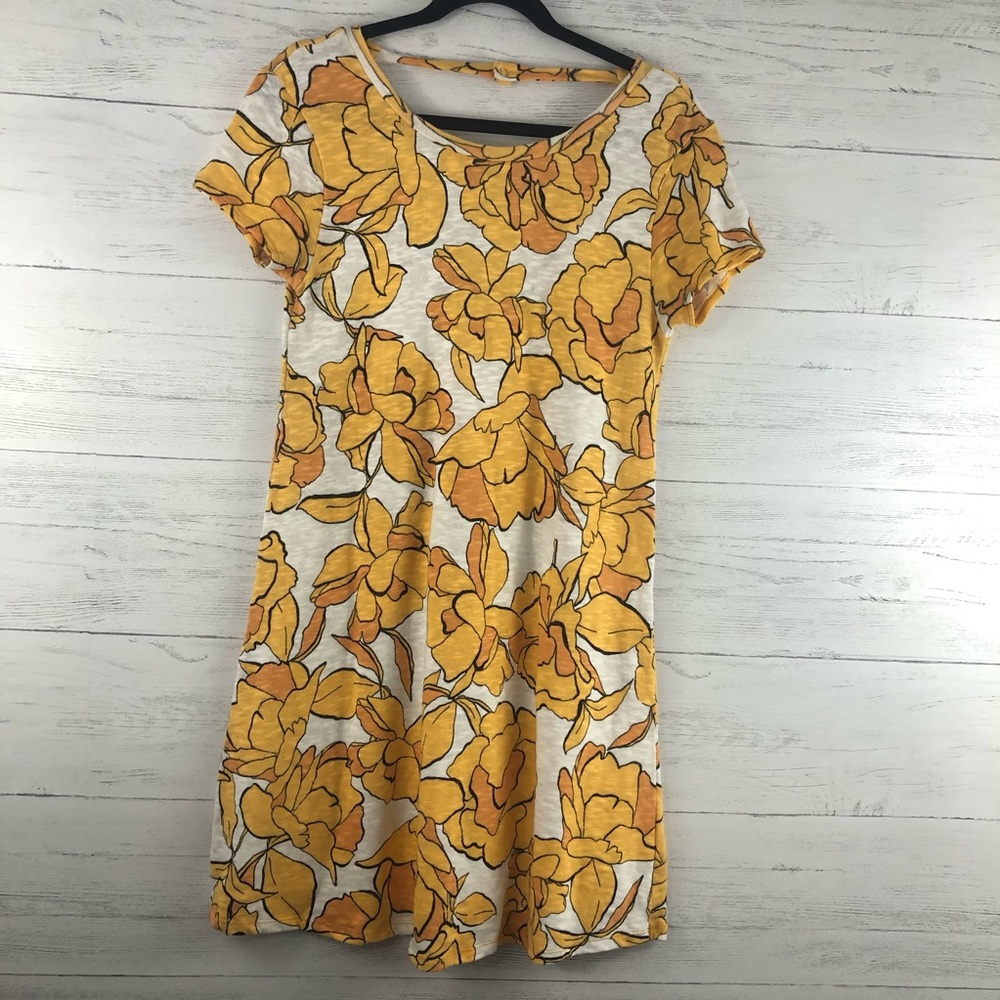 Zara Marigold Floral Print Linen Low Back Dress
